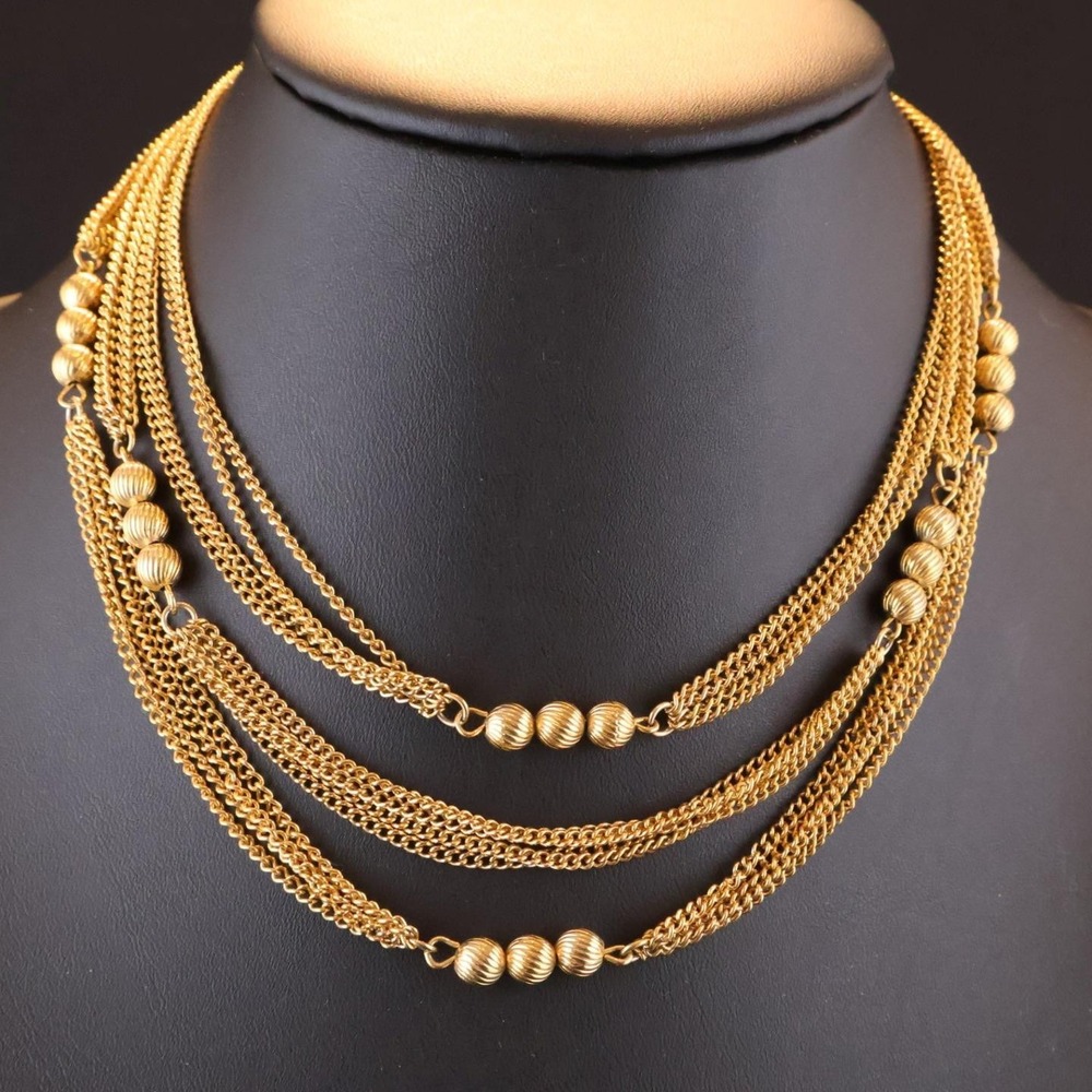 Vintage Kramer Gold Tone Multichain Beaded Layered Chain 16" Necklace Signed